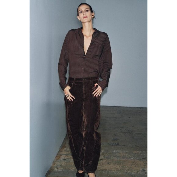 ZARA ZW COLLECTION HIGH-WAIST FLOCKED BALLOON JEANS - Picture 2 of 9